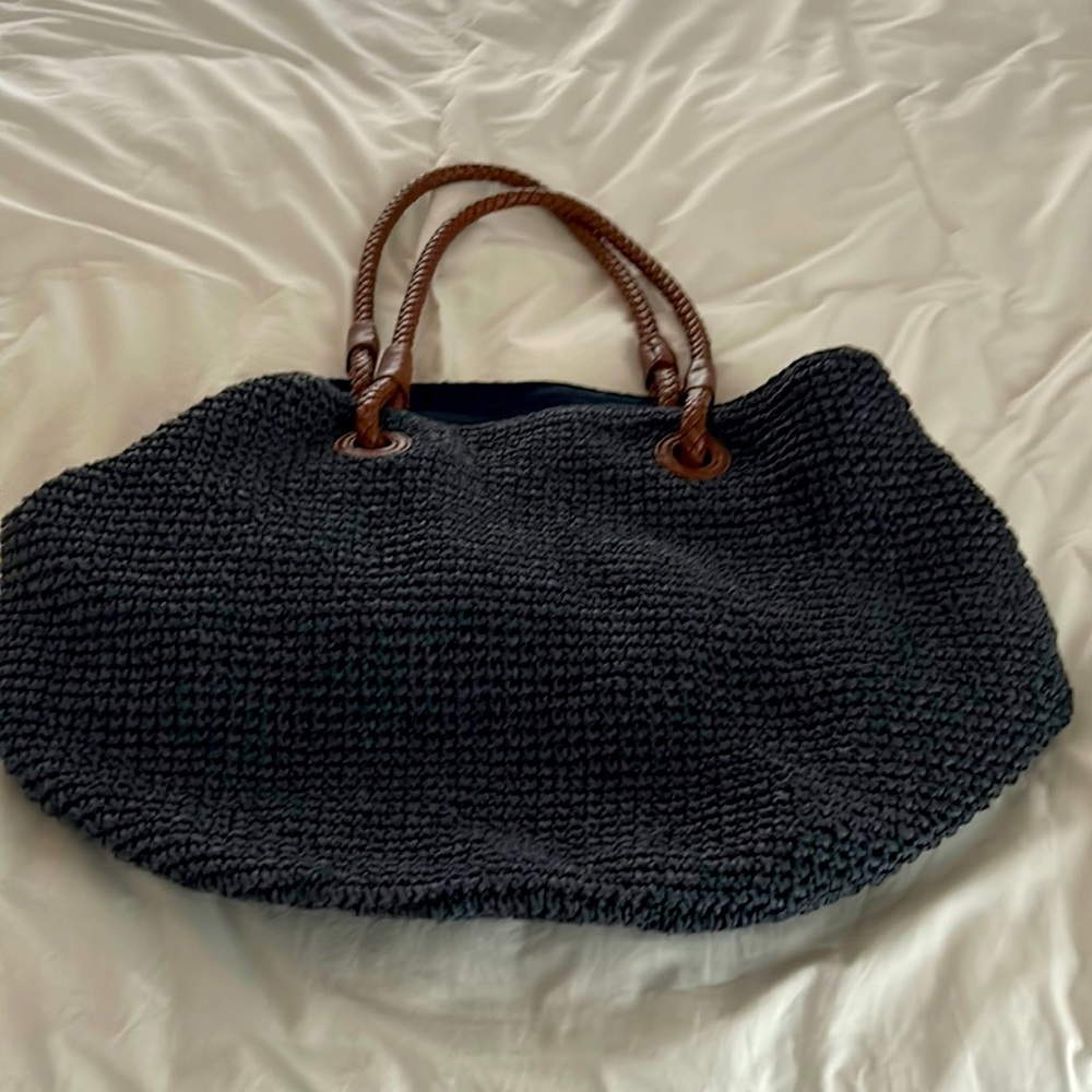 Navy blue straw tote